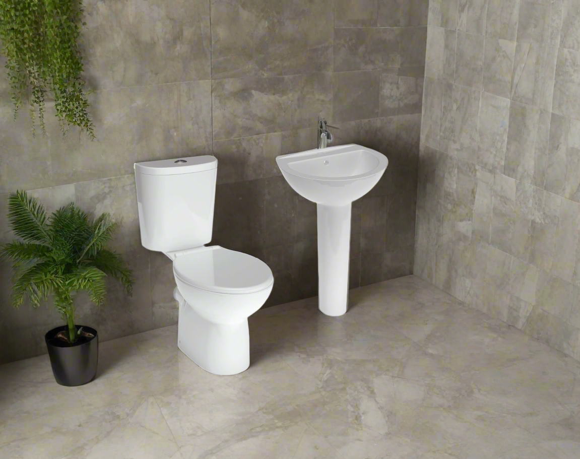 Kontrax Value 4 Piece Bathroom Suite Rimless Toilet Basin Pedestal - The Bathroom Quarter