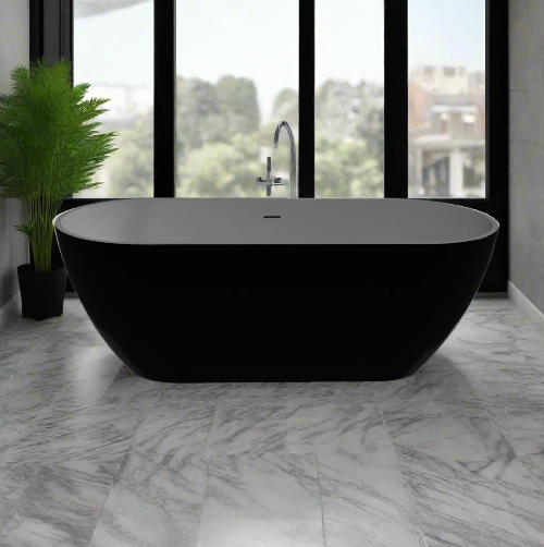 Freestanding 1650mm Oval Bathtub - White Interior Matt Black Exterior - The Bathroom Quarter