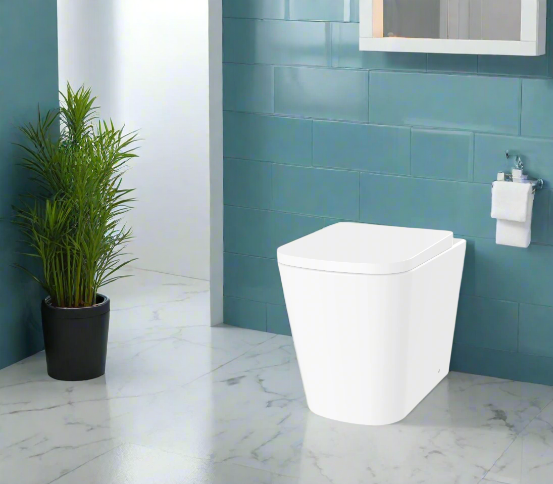 Rimless Back to Wall WC Pan & Seat - Unique Square Design - Holme