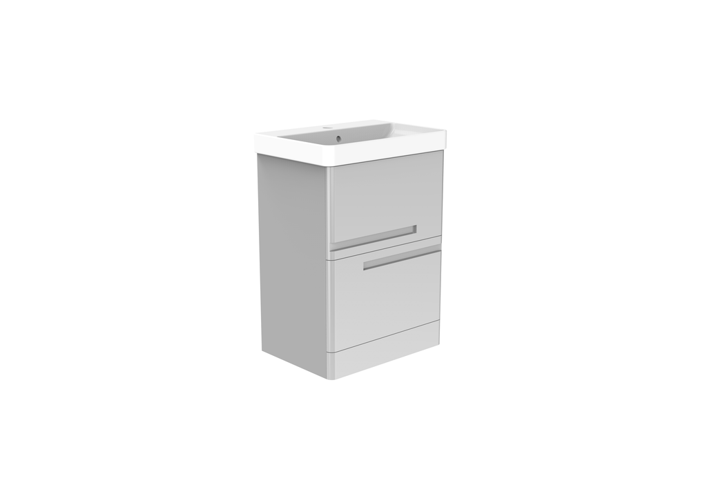 Whisper 600 Floor Standing 2 Drawer Vanity Unit with Basin - White or Grey - The Bathroom Quarter