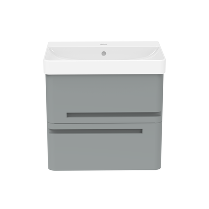 Bathroom 600mm Wall Hung 2 Drawer Vanity Unit with Basin - White or Grey - Balmorals London