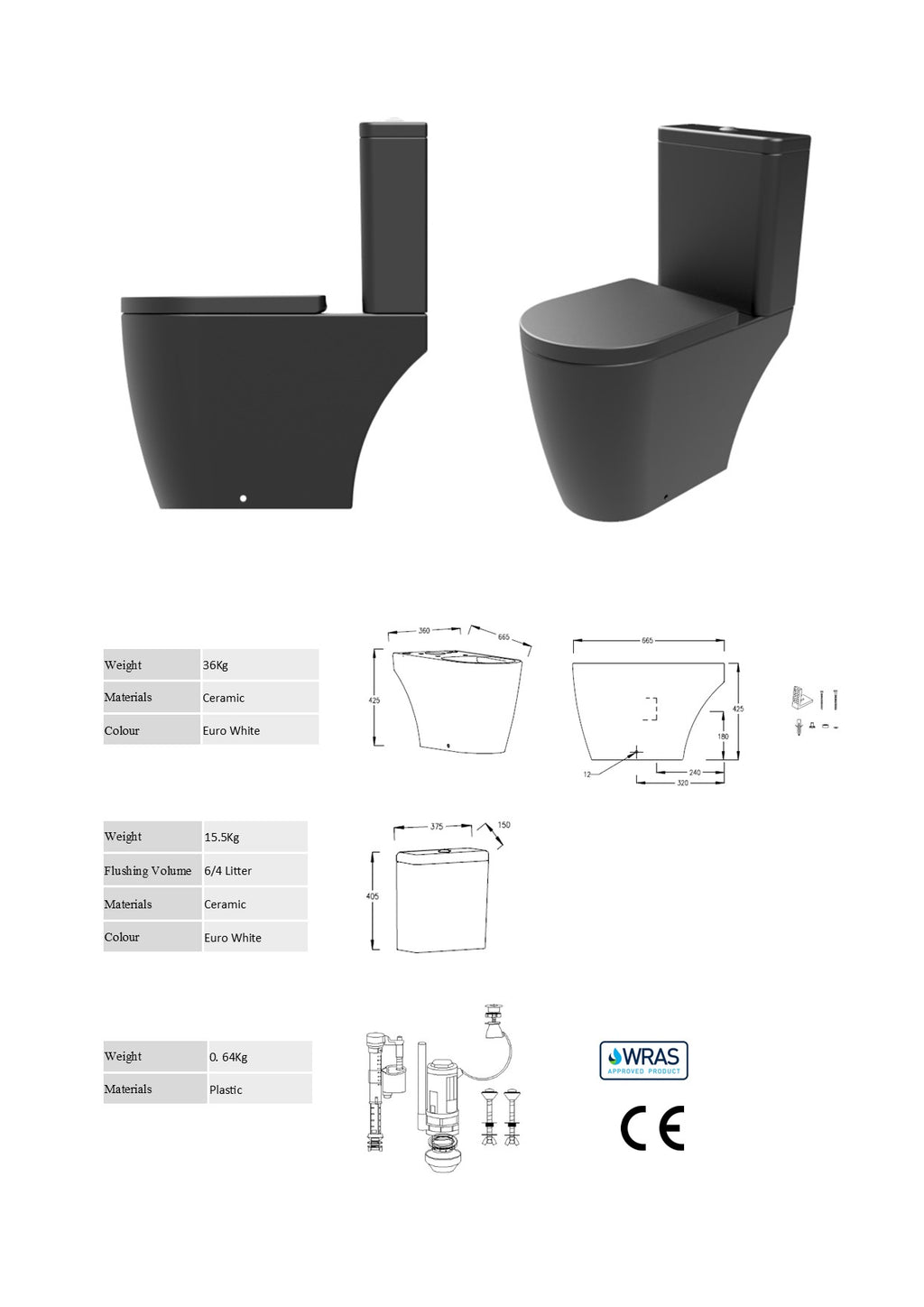 Rimless Close Coupled WC Set, Open Back (Matt Black)