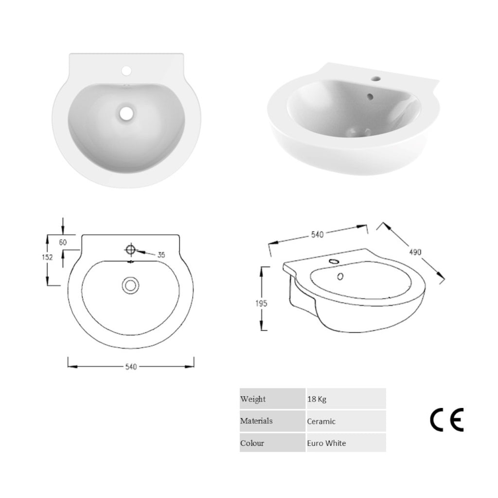 Semi Recessed Basin Sink - 540mm - The Bathroom Quarter