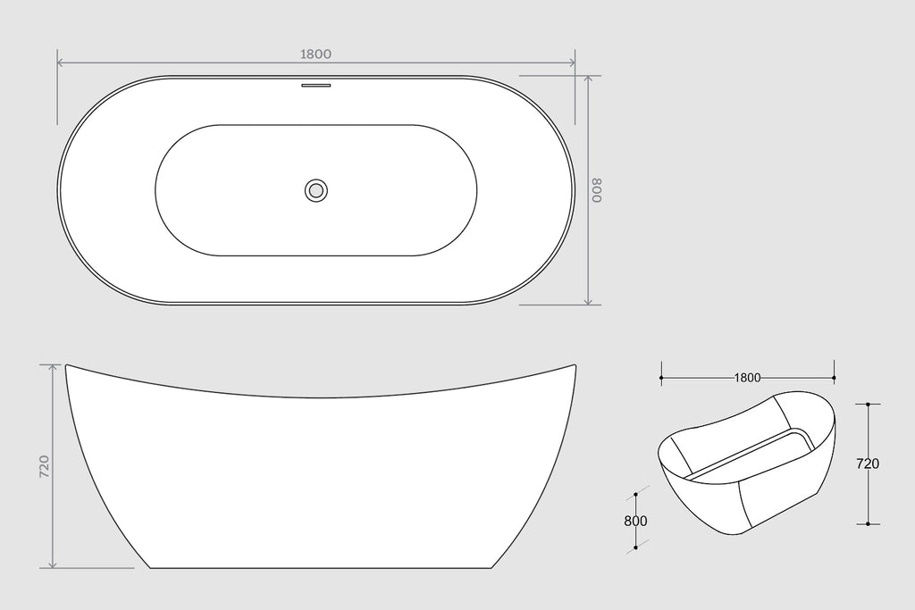 Freestanding 800 x 1800mm Bath in White - Bathroom Quarter
