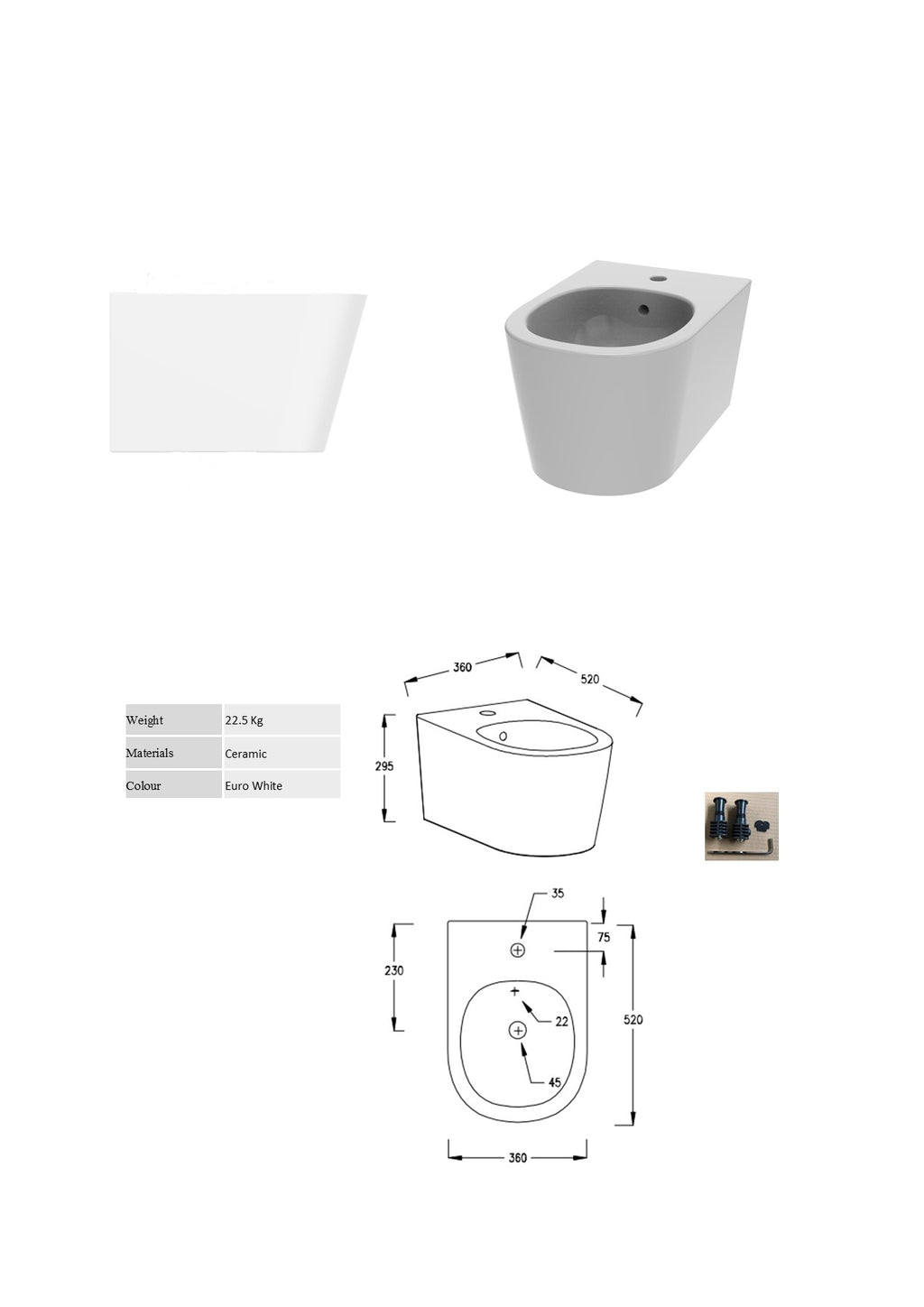Wall Hung Bidet White - Barford