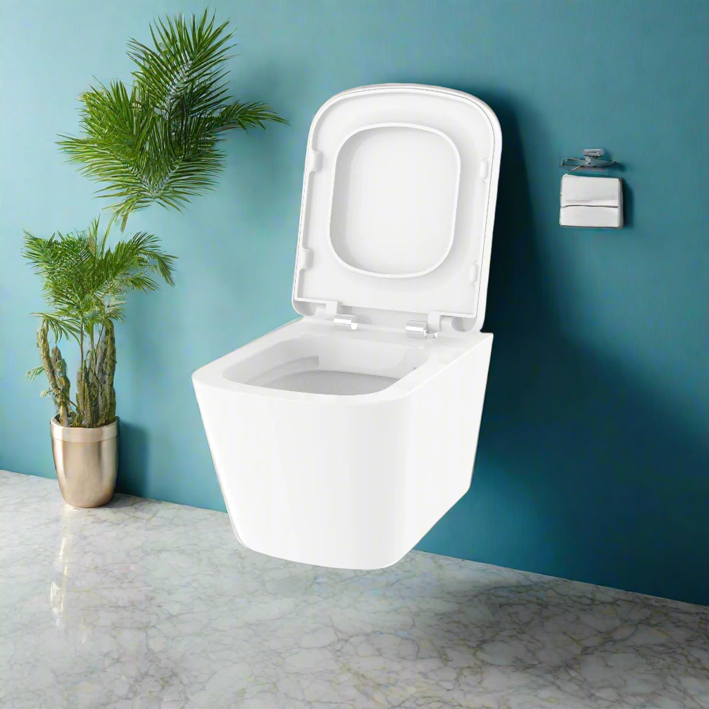 Rimless Wall-Hung Pan & Soft Close Seat - Unique Square Design - Holme - The Bathroom Quarter