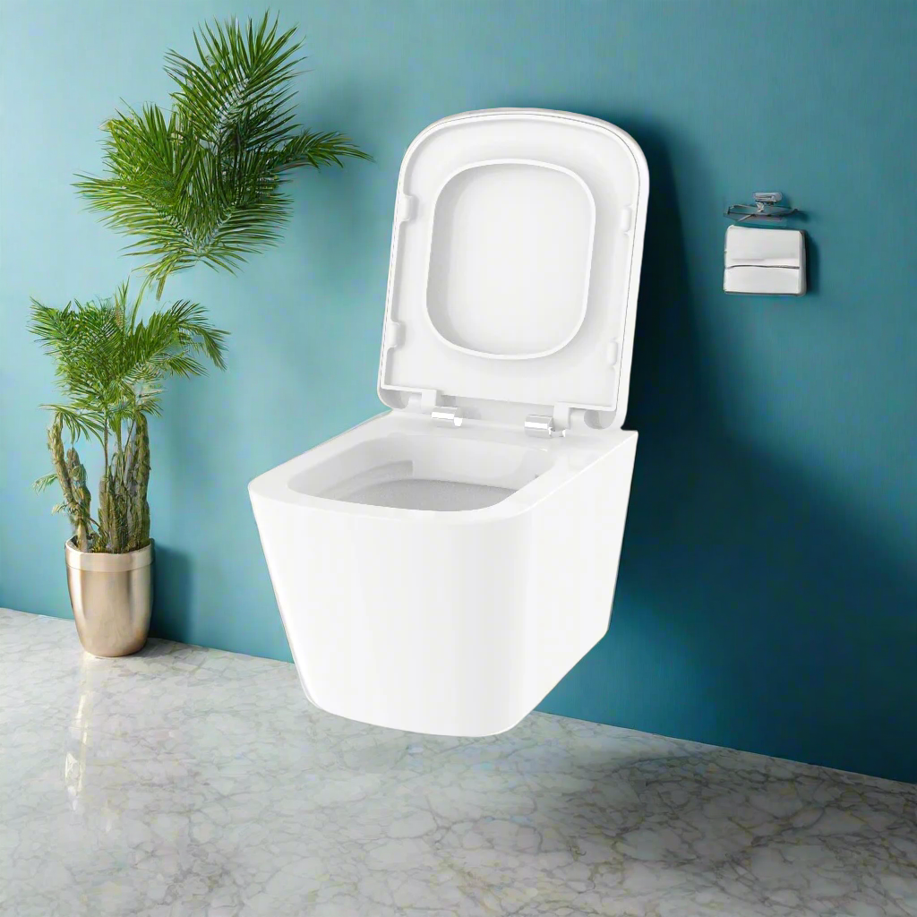 Rimless Wall-Hung Pan & Soft Close Seat - Unique Square Design - Holme