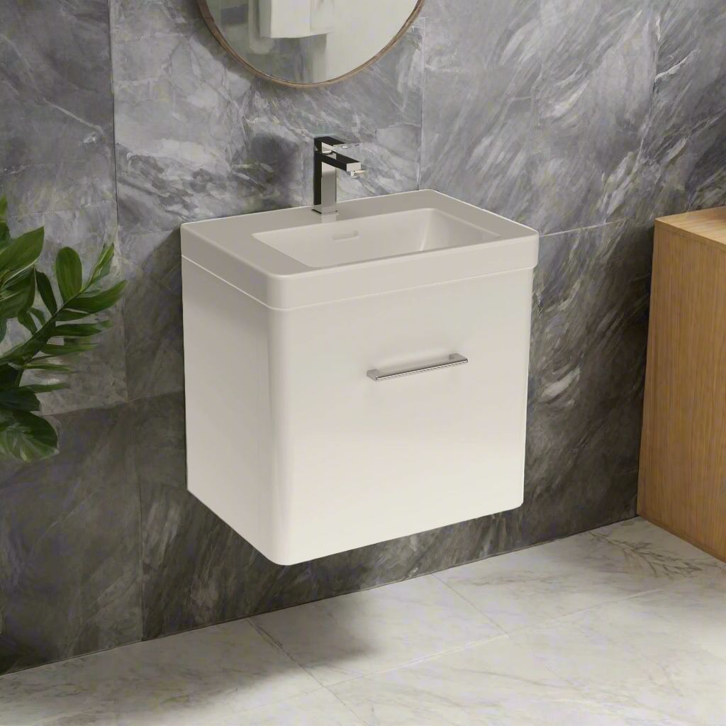 Bathroom 100% Waterproof 1 Drawer Wall Hung Unit With Basin 600mm - Balmorals London Form - The Bathroom Quarter