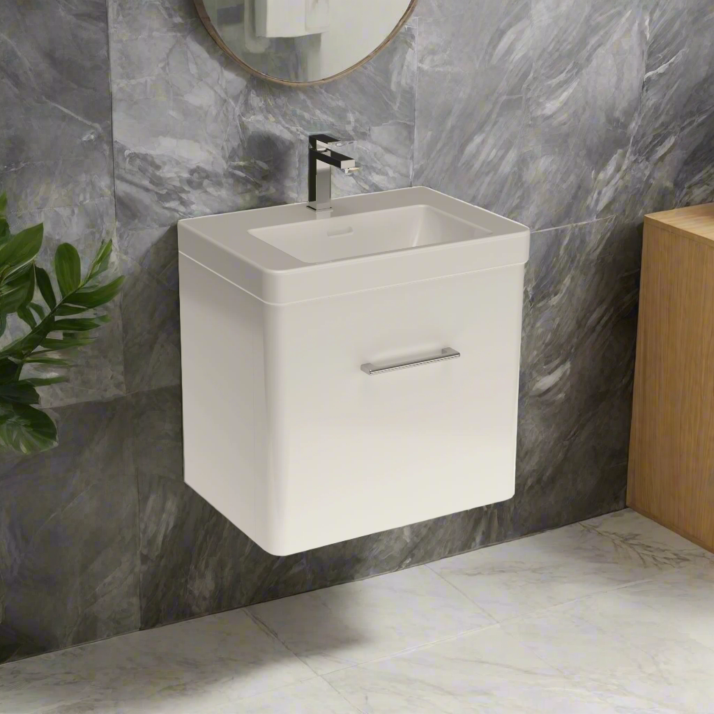 Bathroom 100% Waterproof 1 Drawer Wall Hung Unit With Basin 600mm - Balmorals London Form