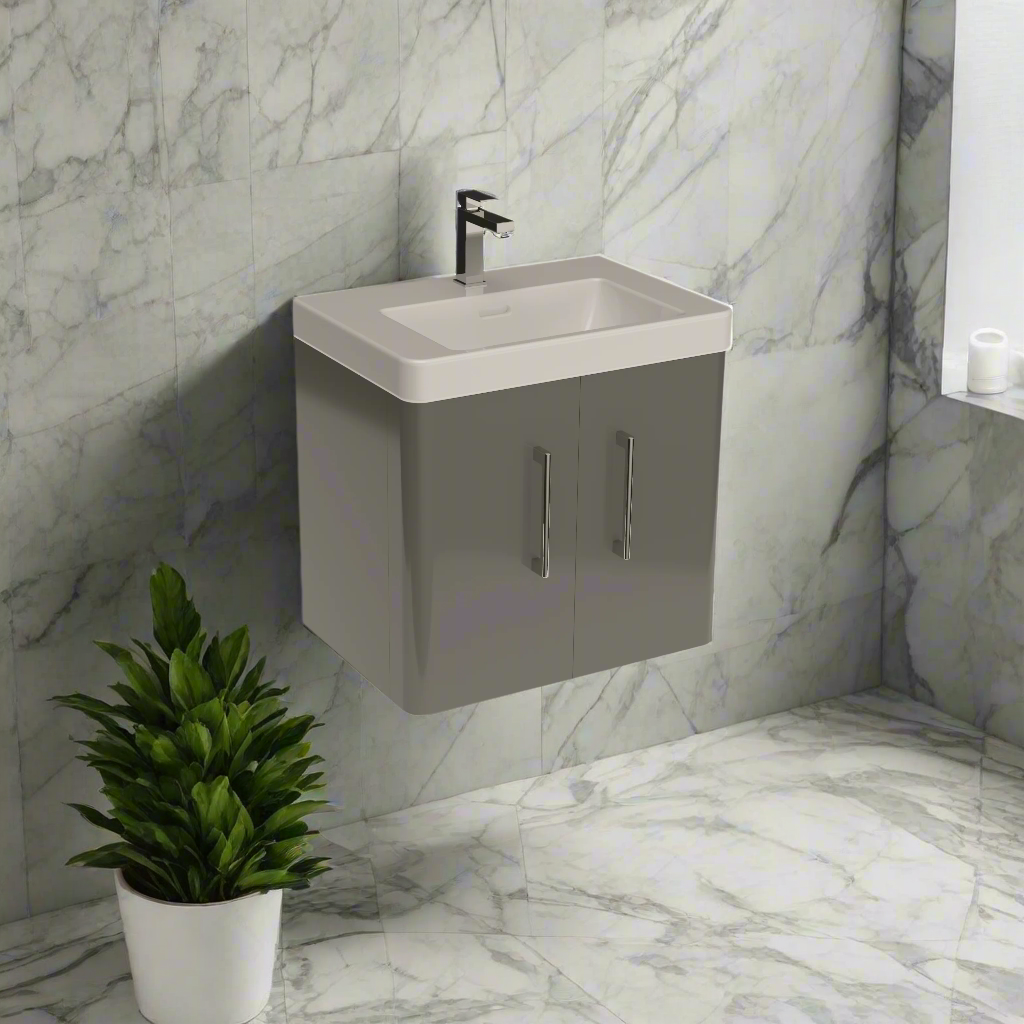 Bathroom Wall Hung 100% Waterproof 2 Doors Vanity Unit With Basin 600mm Balmorals London Form