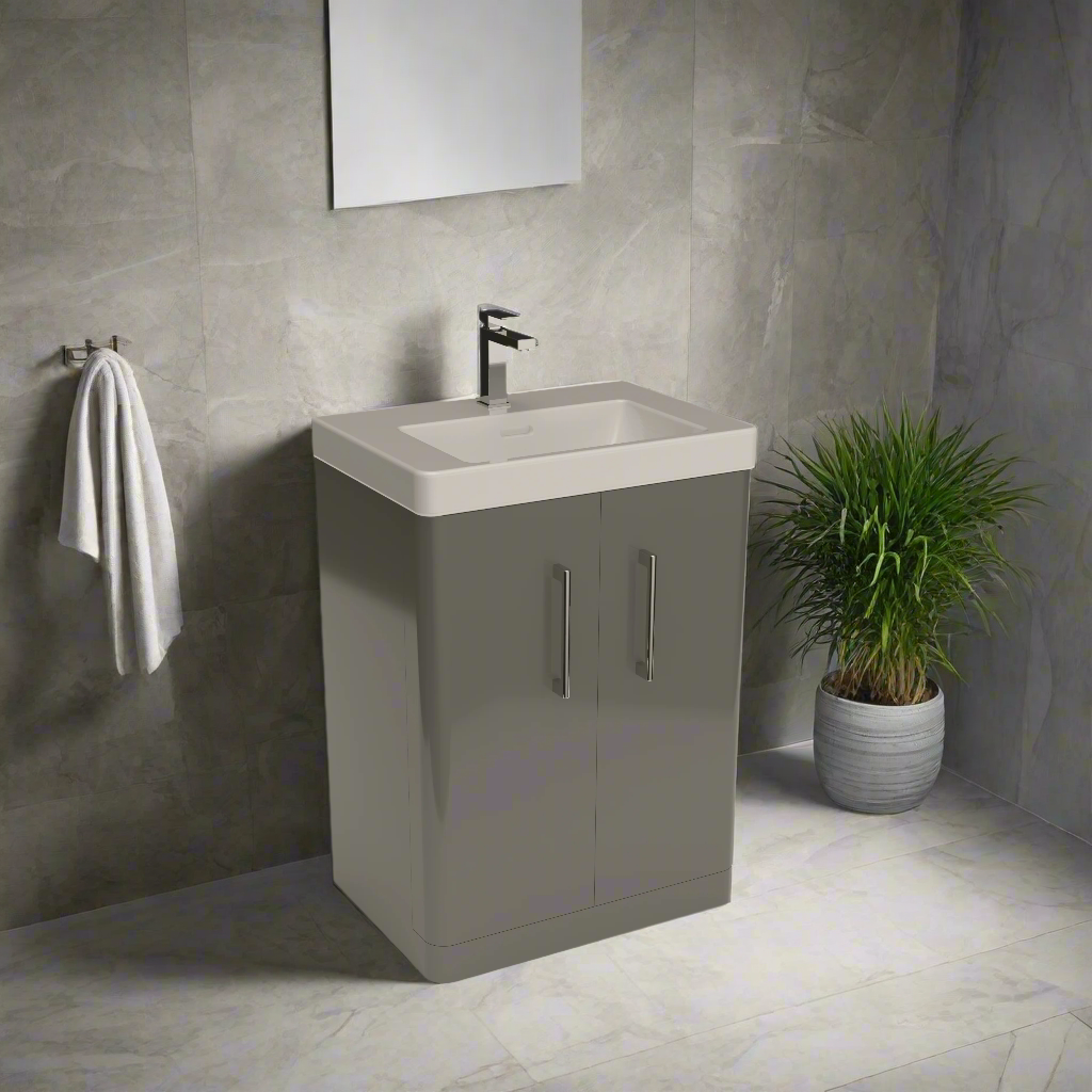 Bathroom 100% Waterproof Floor / Freestanding Vanity 2 Doors Unit With Ceramic Basin 600mm - Balmorals London Form