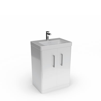 Bathroom 100% Waterproof Floor / Freestanding Vanity 2 Doors Unit With Ceramic Basin 600mm - Balmorals London Form