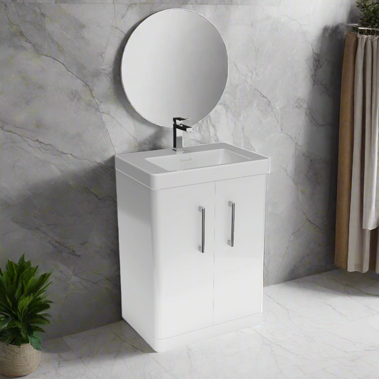 Bathroom 100% Waterproof Floor / Freestanding Vanity 2 Doors Unit With Ceramic Basin 600mm - Balmorals London Form