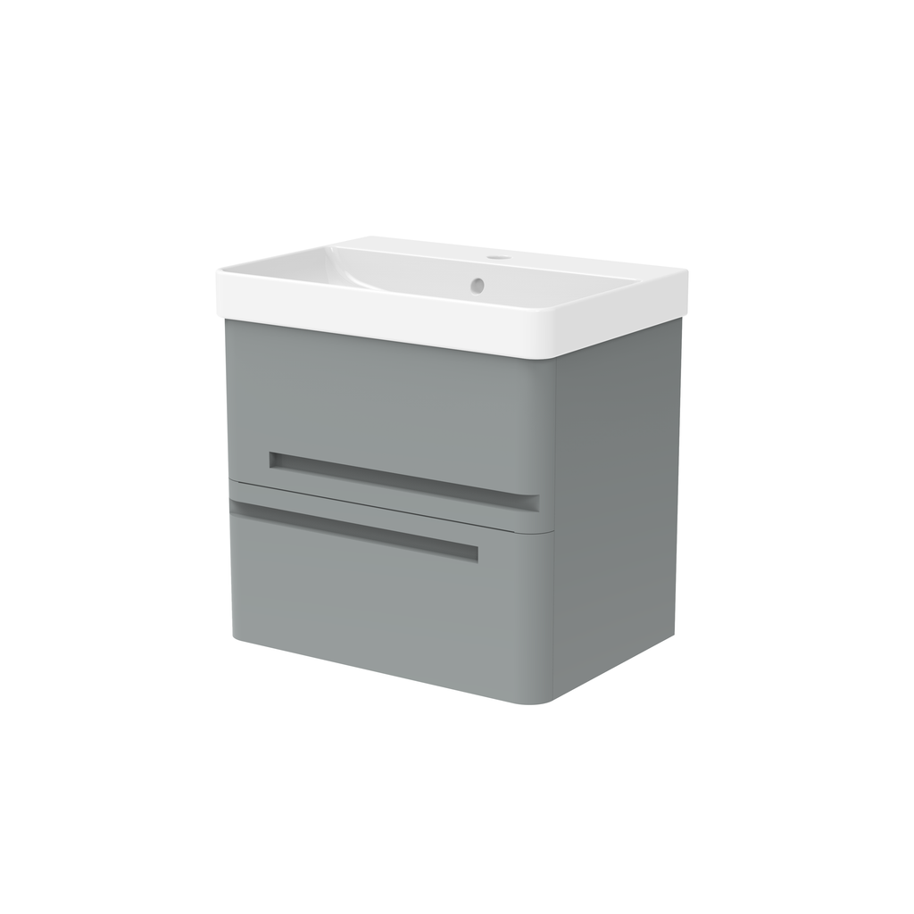 Wall Hung 2-Drawer 450mm Vanity Unit with Basin - White or Grey - Wallace