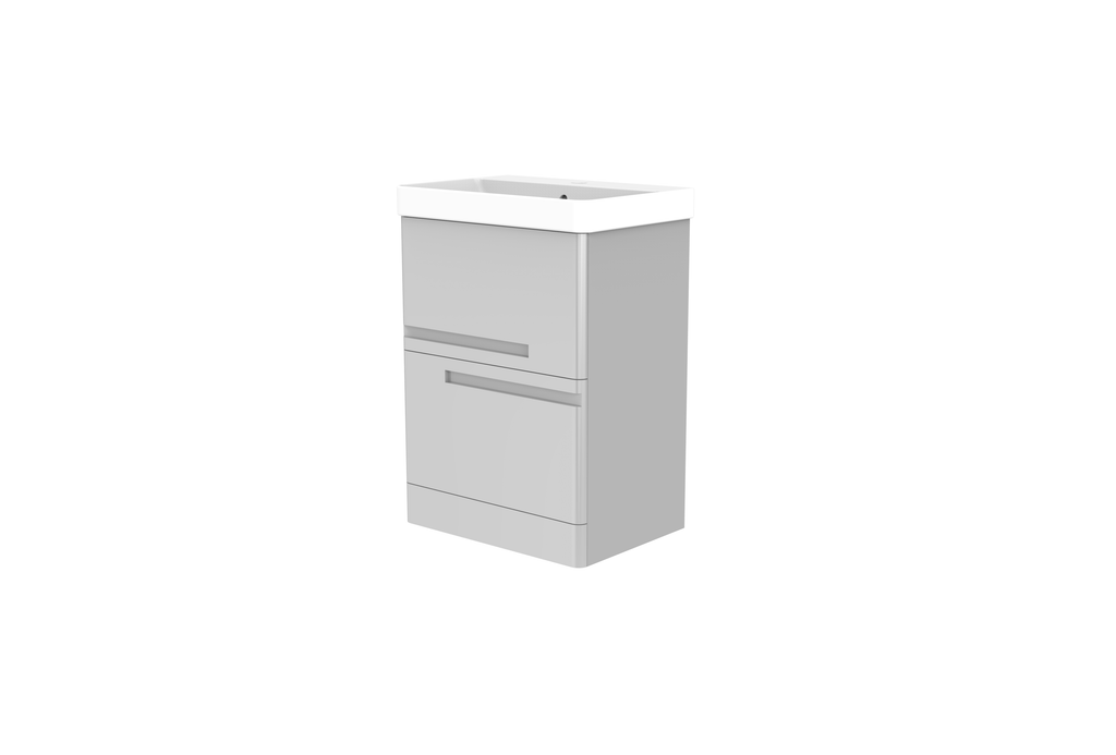 Whisper 600 Floor Standing 2 Drawer Vanity Unit with Basin - White or Grey - The Bathroom Quarter