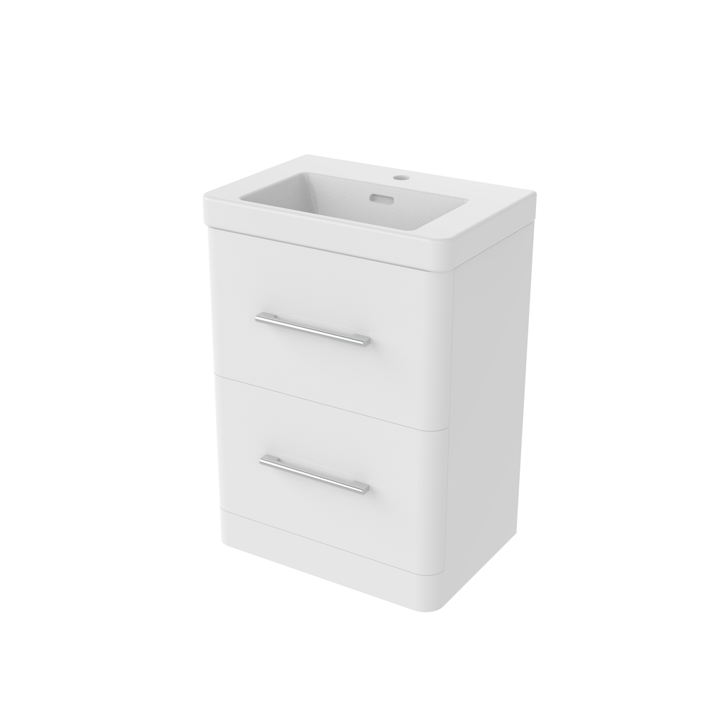100% Waterproof 600 Floor Standing 2 Drawers Unit With Basin 580mm