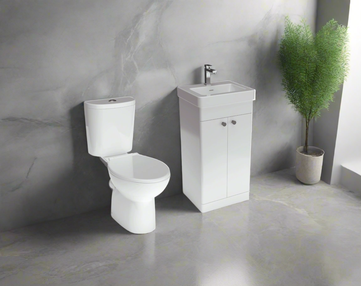 4 Piece Bathroom Suite Rimless Toilet Vanity Wash Basin - Warwick