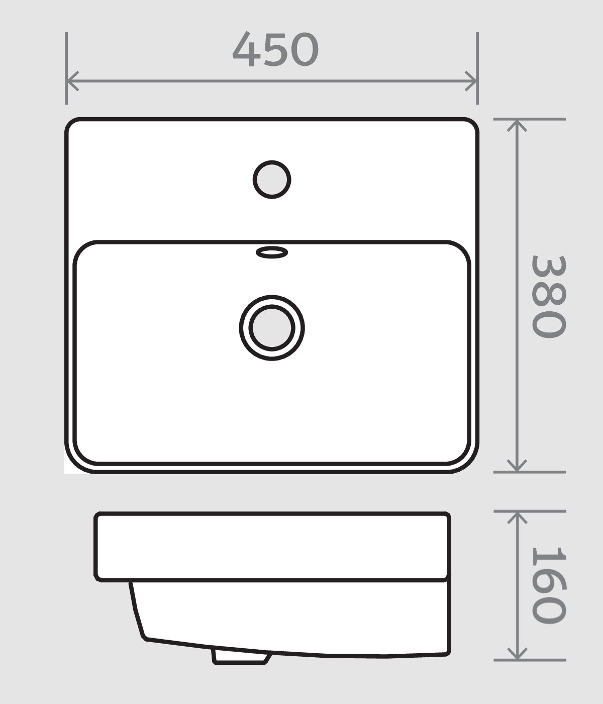 Wall Hung 2-Drawer 450mm Vanity Unit with Basin - White or Grey - Wallace