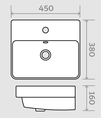 Wall Hung 2-Drawer 450mm Vanity Unit with Basin - White or Grey - Wallace