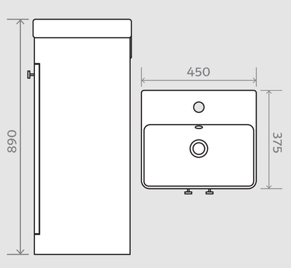 GAMME 600 - Floor-standing 450 Bathroom Vanity Unit with Wash Basin