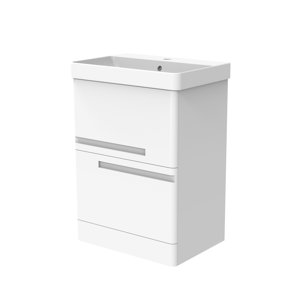 Whisper 600 Floor Standing 2 Drawer Vanity Unit with Basin - White or Grey - The Bathroom Quarter