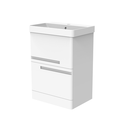 Bathroom 600mm Floor Standing 2 Drawer Vanity Unit with Basin - White or Grey - Balmorals London