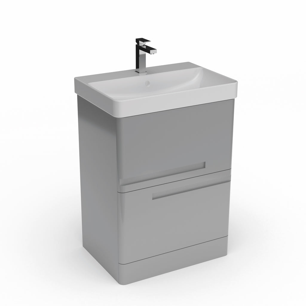 Whisper 600 Floor Standing 2 Drawer Vanity Unit with Basin - White or Grey - The Bathroom Quarter