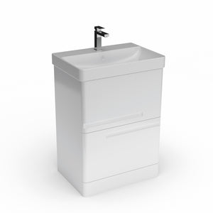 Whisper 600 Floor Standing 2 Drawer Vanity Unit with Basin - White or Grey - The Bathroom Quarter