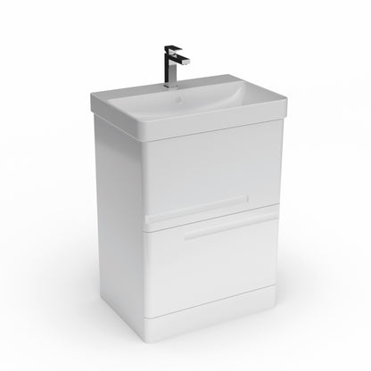 Bathroom 600mm Floor Standing 2 Drawer Vanity Unit with Basin - White or Grey - Balmorals London