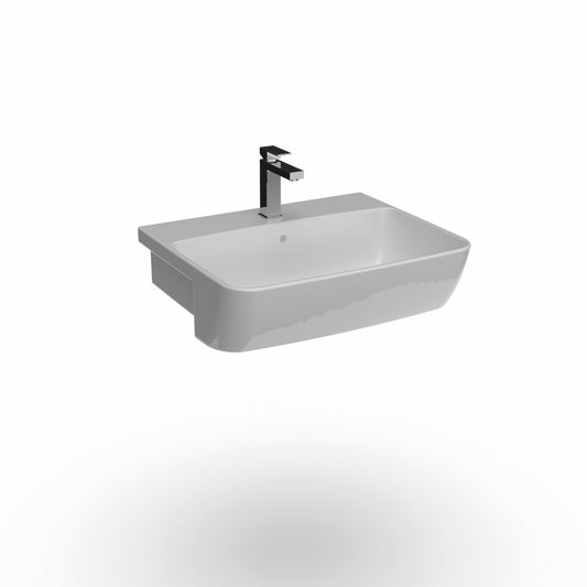 Wallace - 550mm Semi Recessed Wash Basin with 1 Tap Hole