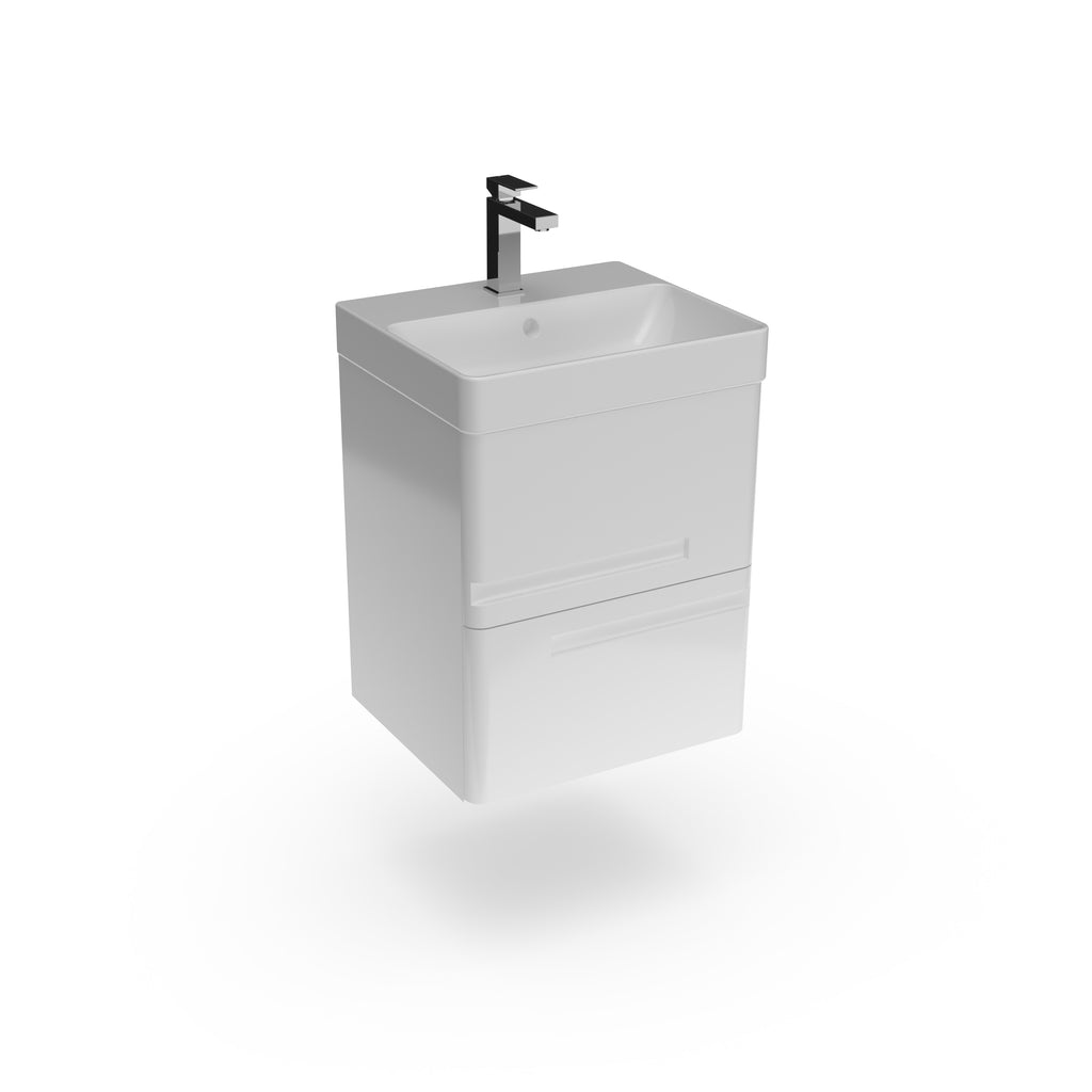 Wall Hung 2-Drawer 450mm Vanity Unit with Basin - White or Grey - Wallace