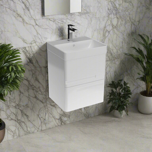 Wall Hung 2-Drawer 450mm Vanity Unit with Basin - White or Grey - Wallace - The Bathroom Quarter