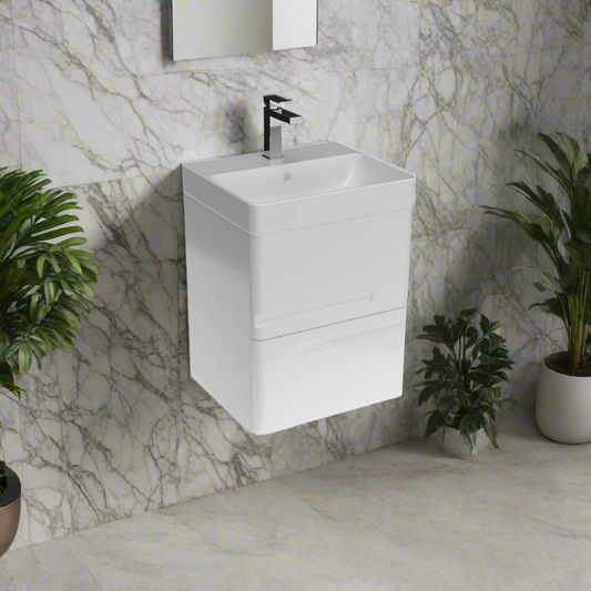 Wall Hung 2-Drawer 450mm Vanity Unit with Basin - White or Grey - Wallace