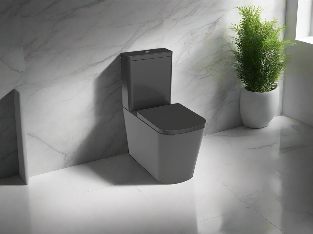 Rimless Close Coupled Black WC Pan, Cistern, Seat, Back to Wall Set