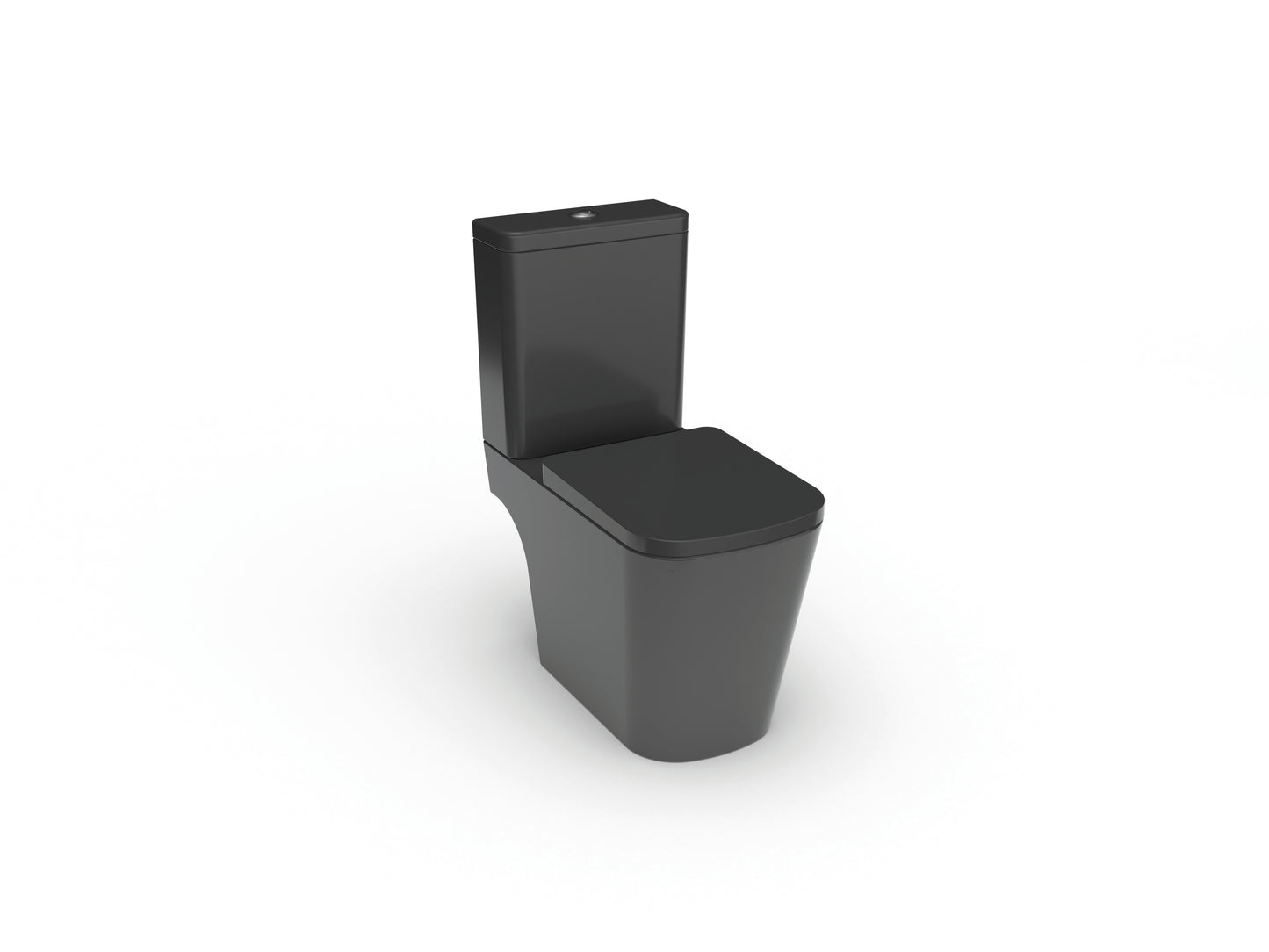 Rimless Close Coupled Black WC Pan, Cistern, Seat, Open Back Set - WRAS Approved - Unique Square Design - Holme