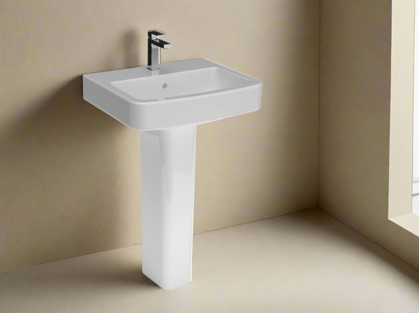 Holme 550 Wash Basin 1TH and Pedestal - The Bathroom Quarter