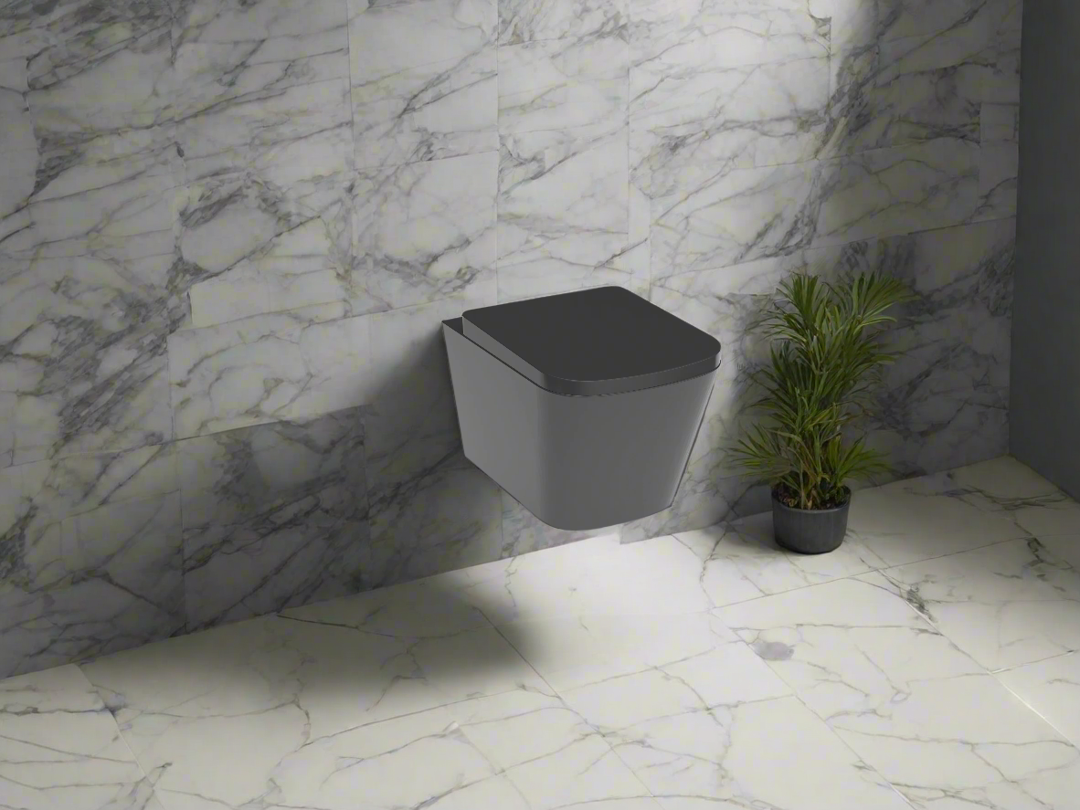 Black wall hung pan & soft close seat - Unique Square Design - Holme