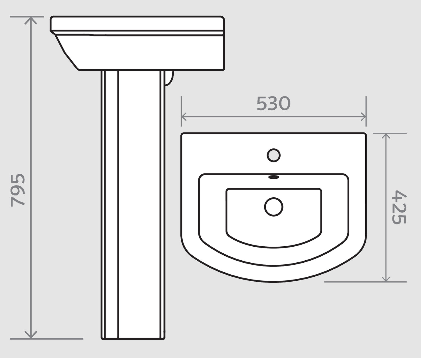 GAMME 600 Wash Basin and Pedestal 530mm - Bathroom Quarter