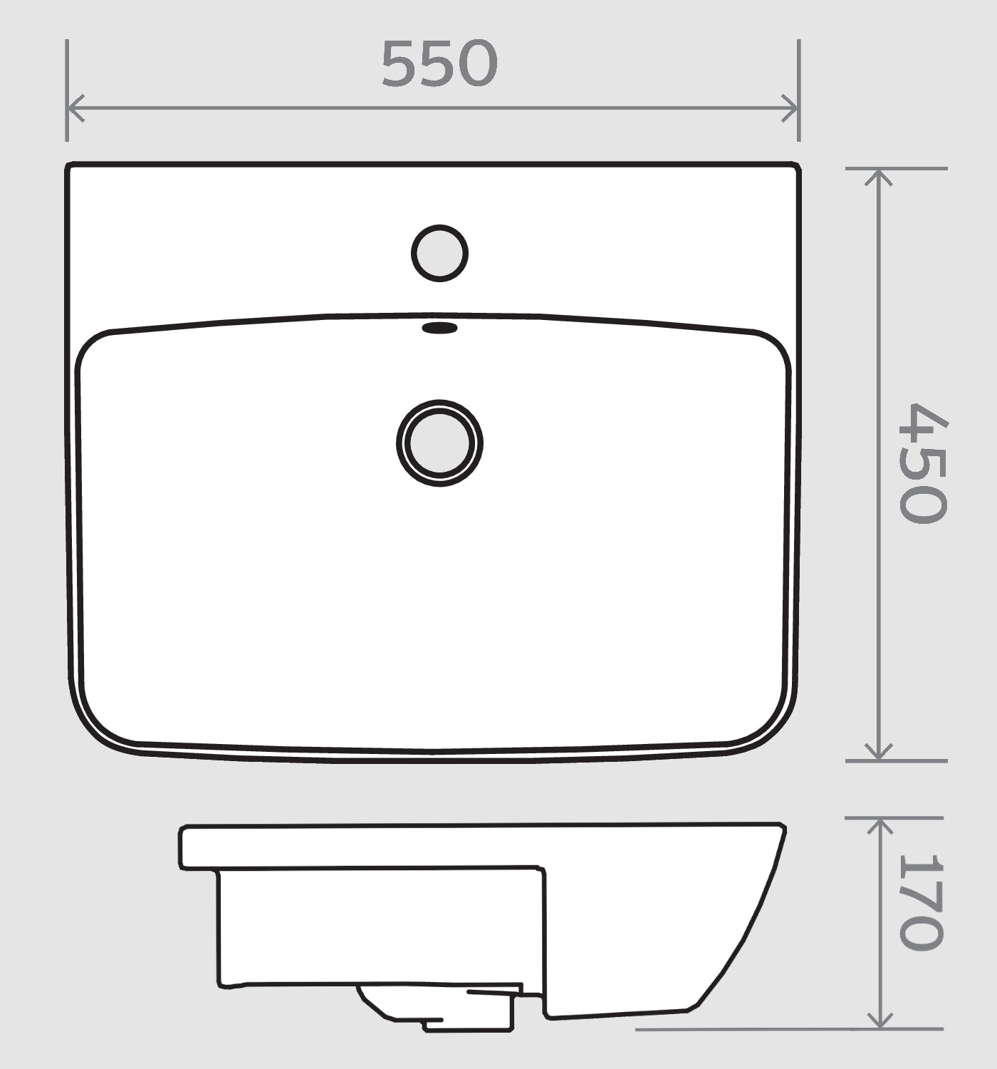 Wallace - 550mm Semi Recessed Wash Basin with 1 Tap Hole