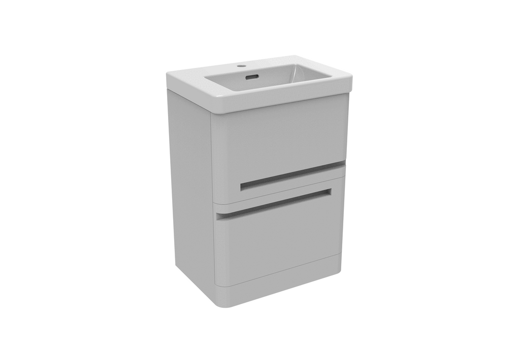 Whisper 600 Floor Standing 2 Drawer Vanity Unit with Basin - White or Grey - The Bathroom Quarter