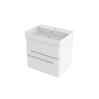 Bathroom 600mm Wall Hung 2 Drawer Vanity Unit with Basin - White or Grey - Balmorals London