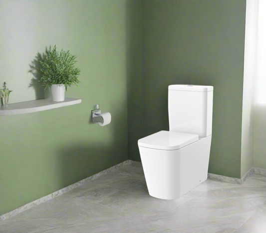 Rimless Close Coupled WC Pan, Cistern, Seat, Back to Wall Set - WRAS Approved - Unique Square Design - Holme