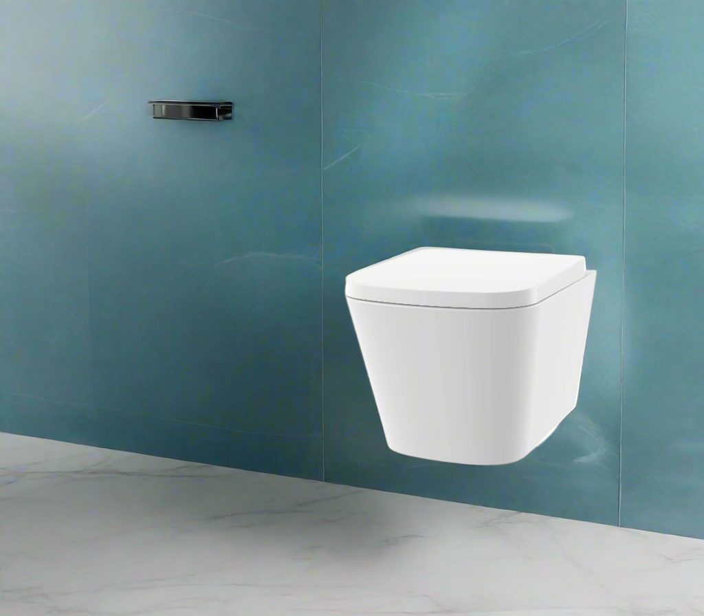 Rimless Wall-Hung Pan & Soft Close Seat - Unique Square Design - Holme - The Bathroom Quarter