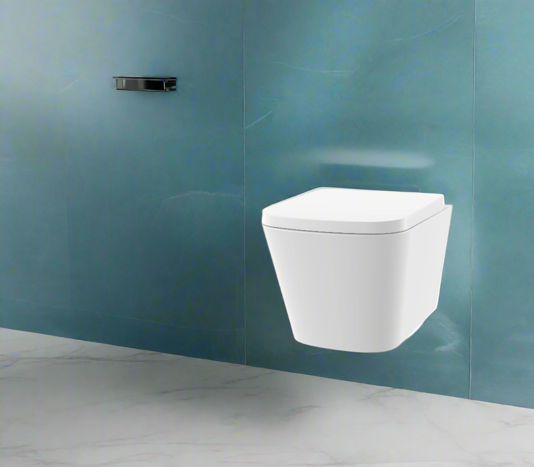 Rimless Wall-Hung Pan & Soft Close Seat - Unique Square Design - Holme