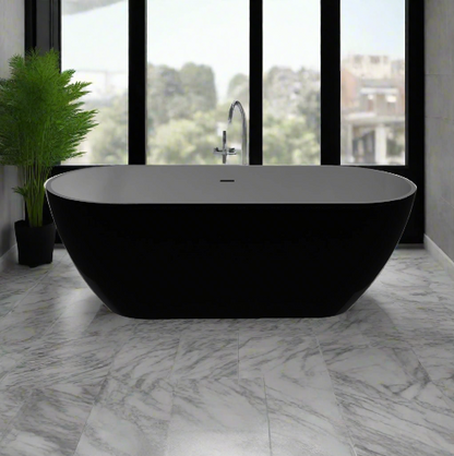 Freestanding 1650mm Oval Bath - White inside Matt Black Exterior