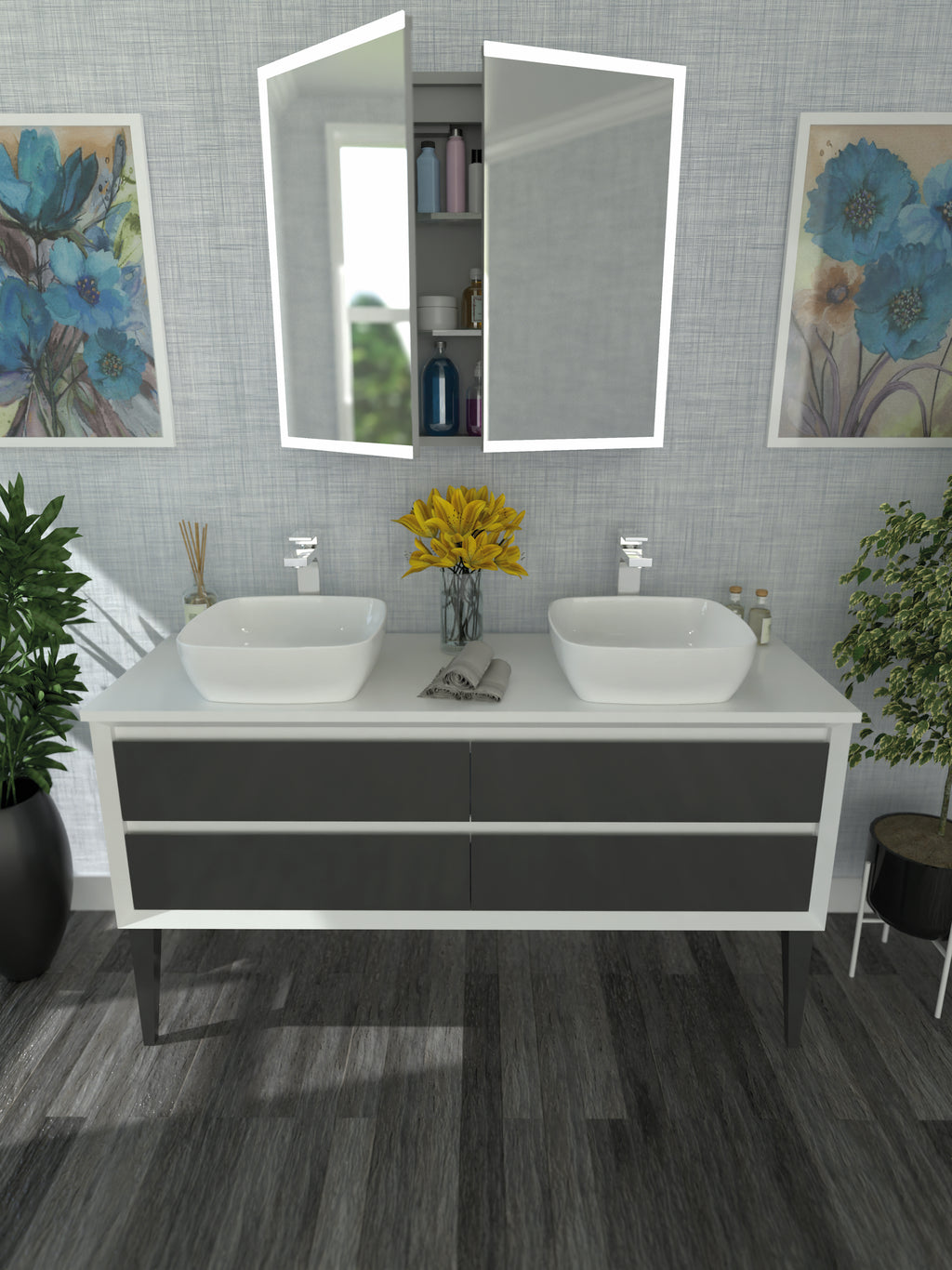 Wall Hung or Freestanding Bathroom Dual Basin Vanity Unit - 1380mm - Copenhagen Aurora - The Bathroom Quarter