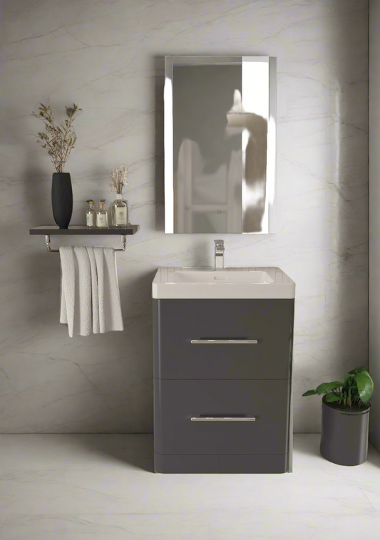 Bathroom 100% Waterproof Floor Standing 2 Drawers Unit With Basin 600mm - Balmorals London Form