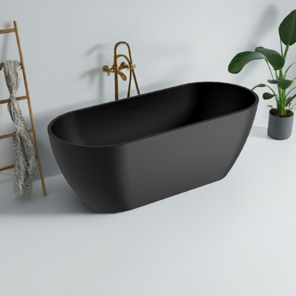 Freestanding 1650mm Oval Bath, Bathtub - Matt Black - The Bathroom Quarter