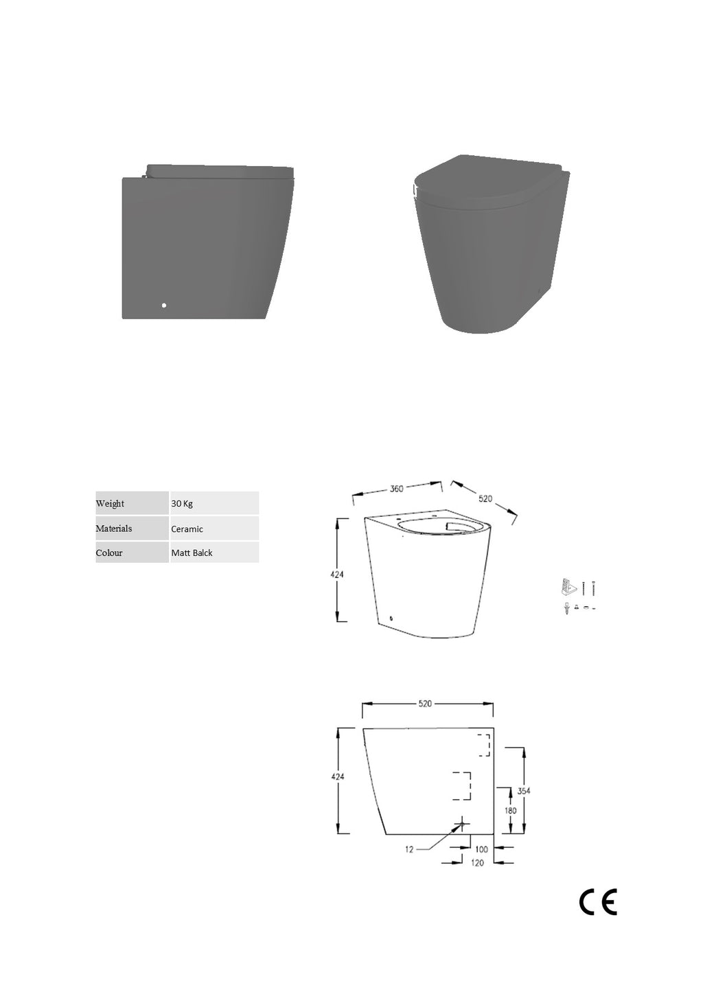 Nero - Comfort Height - Back To Wall Rimless Pan Matt Black Toilet - The Bathroom Quarter