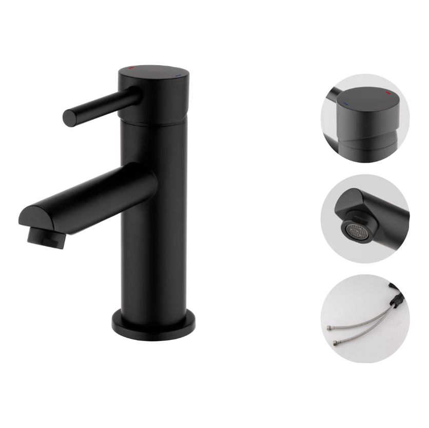 Barford Standard Height Basin Mixer with Matching Click Waste Matt Black - The Bathroom Quarter